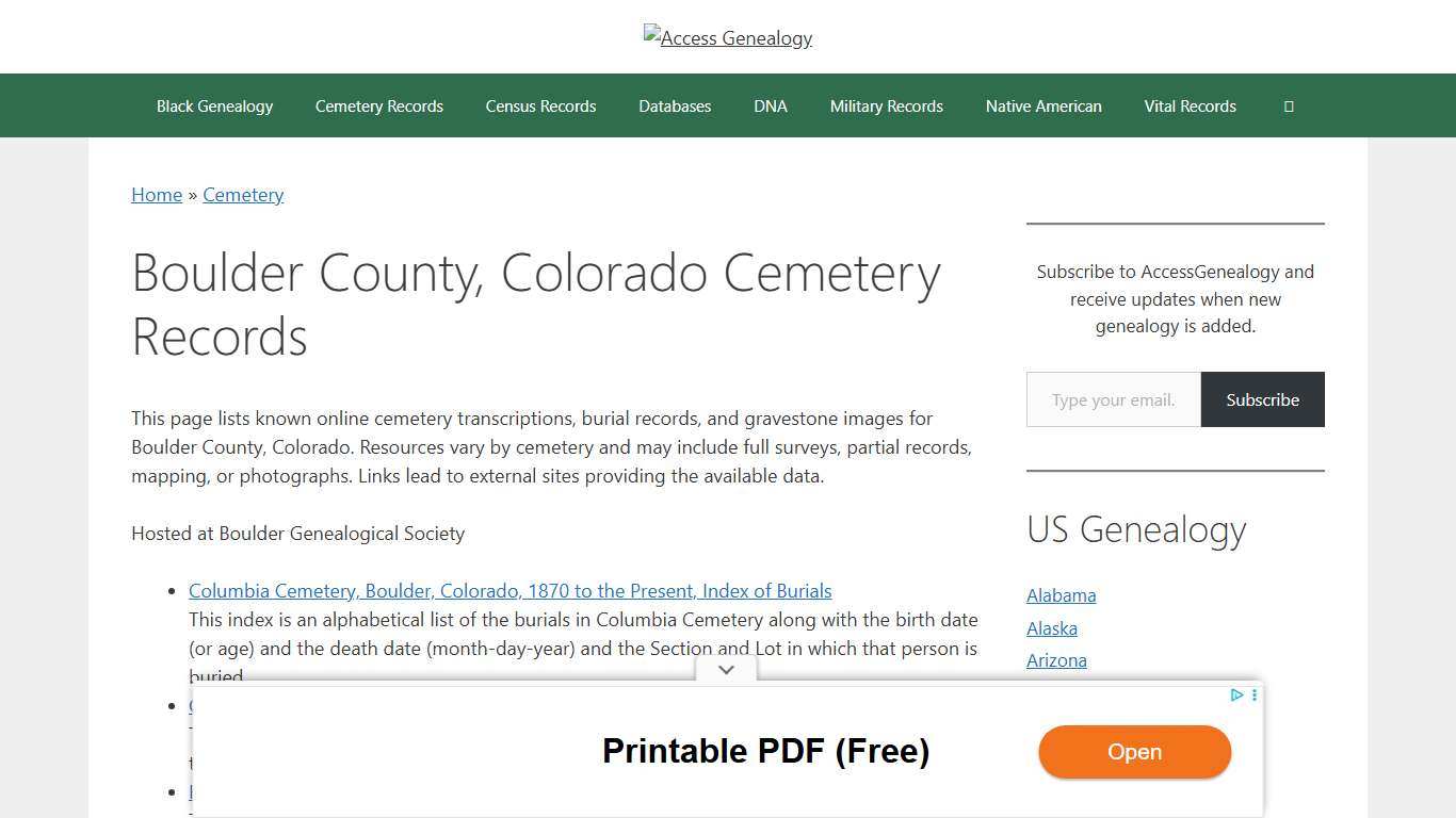 Boulder County, Colorado Cemetery Records – Access Genealogy
