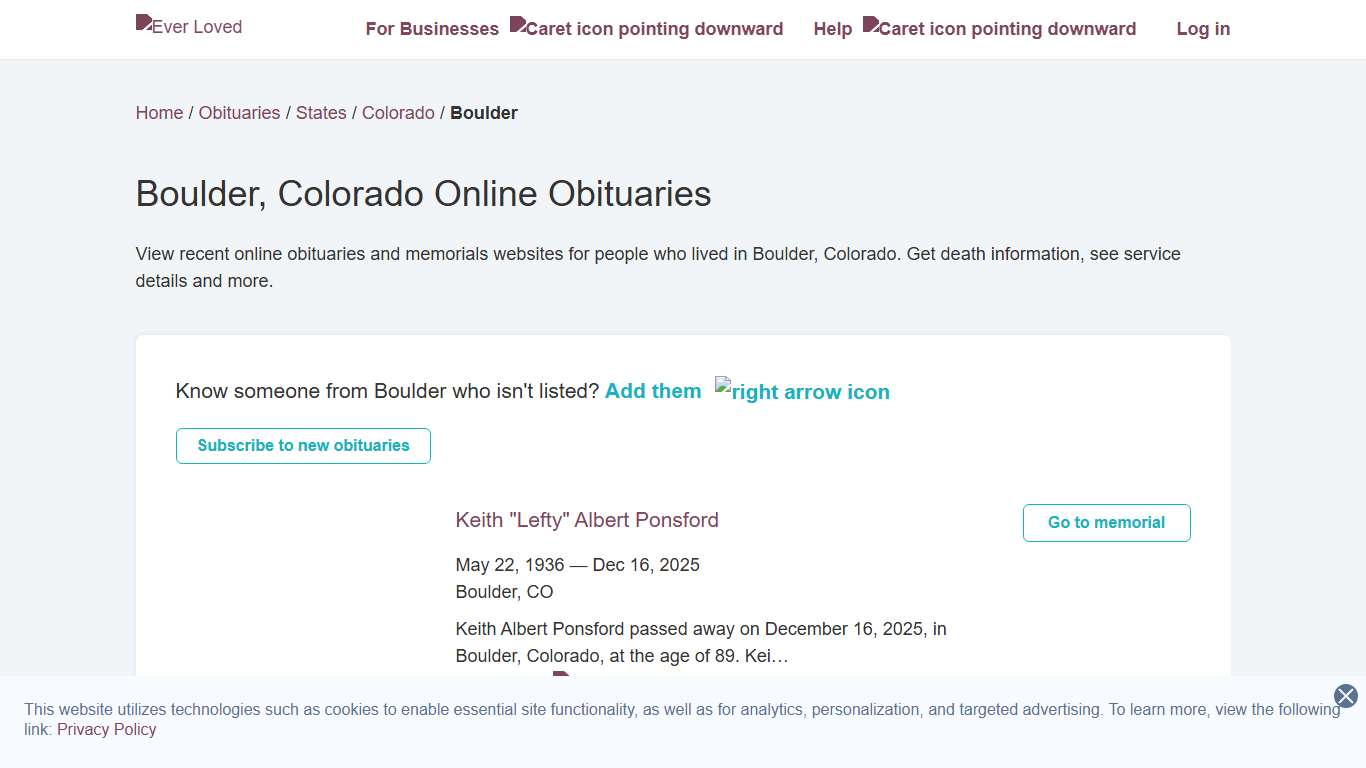 Boulder, Colorado Online Obituaries Ever Loved