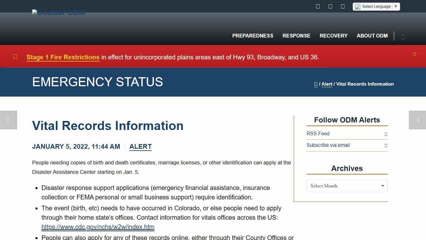 Vital Records Information - Boulder ODM