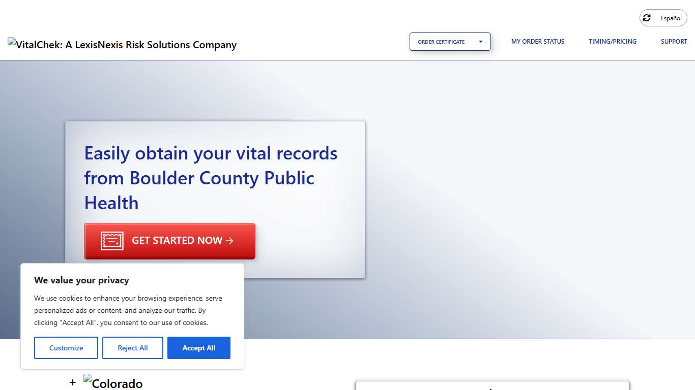 Boulder County Public Health (CO) Order Certificates - VitalChek